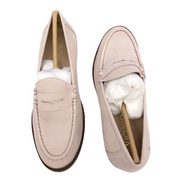New Vionic Light Pink Waverly Nubuck Leather Orthotic Slip On Penny Loafers 5 - Picture 6 of 11